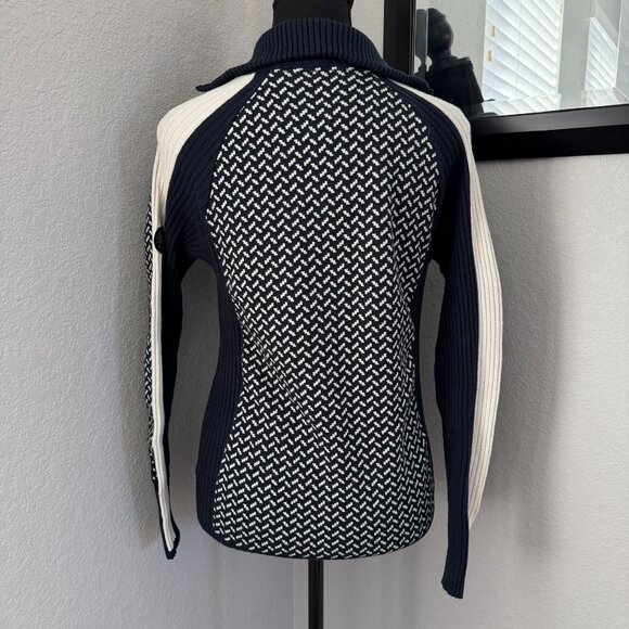 KARI TRAA Smekker Navy White Knit Long Sleeve Zip Turtleneck Sweater Small - Picture 7 of 14